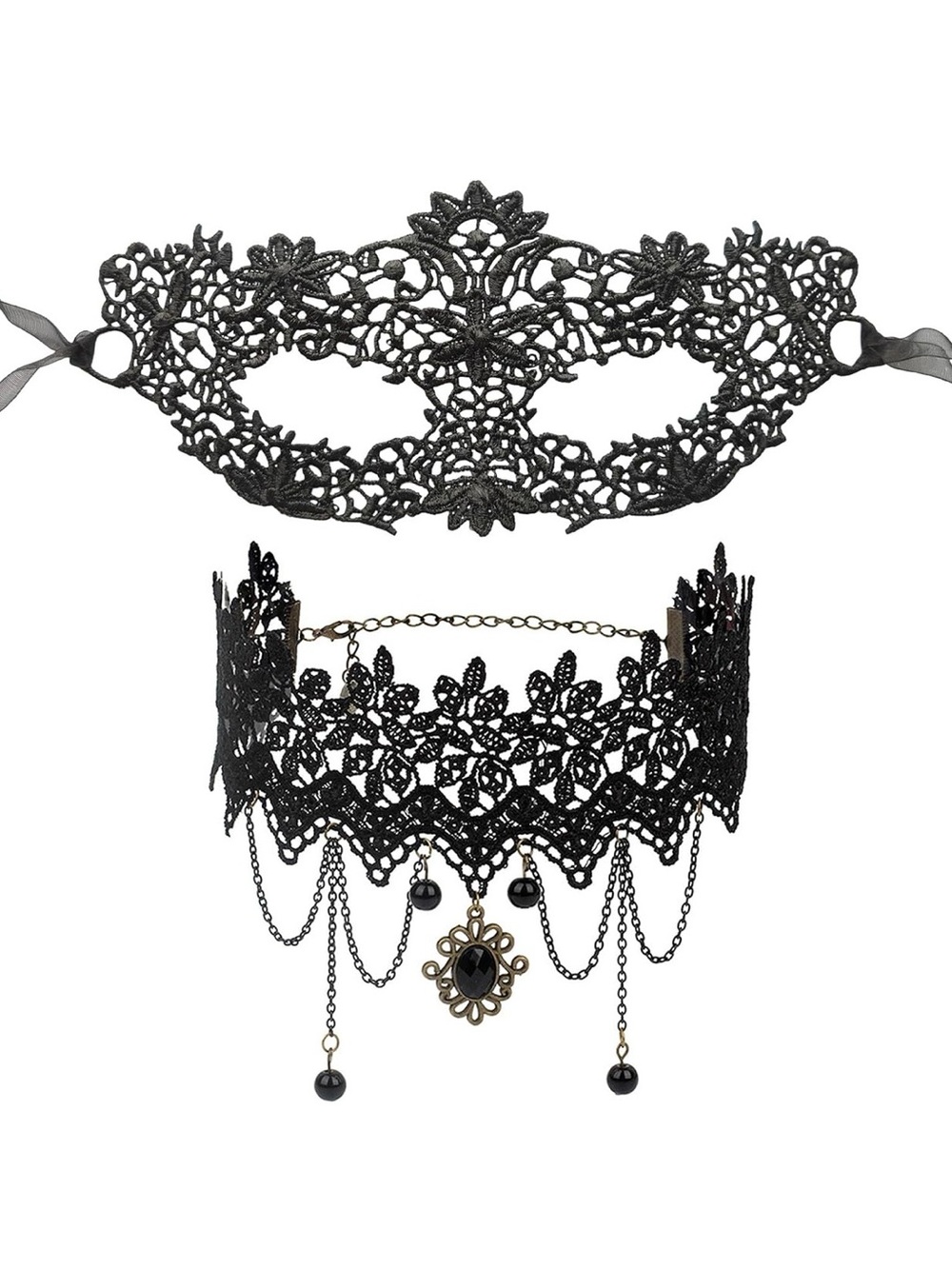2PCS Women Lace Masquerade Costume Set for Halloween Party Accessories
Black Lac